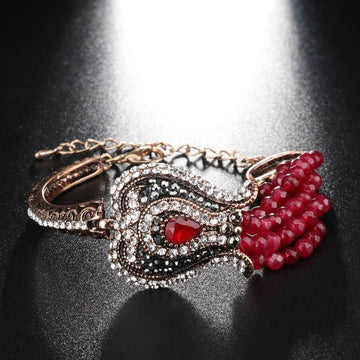 Luxury Red Natural Stone Vintage Antique Gold Color Crystal Bracelet - The Jewellery Supermarket